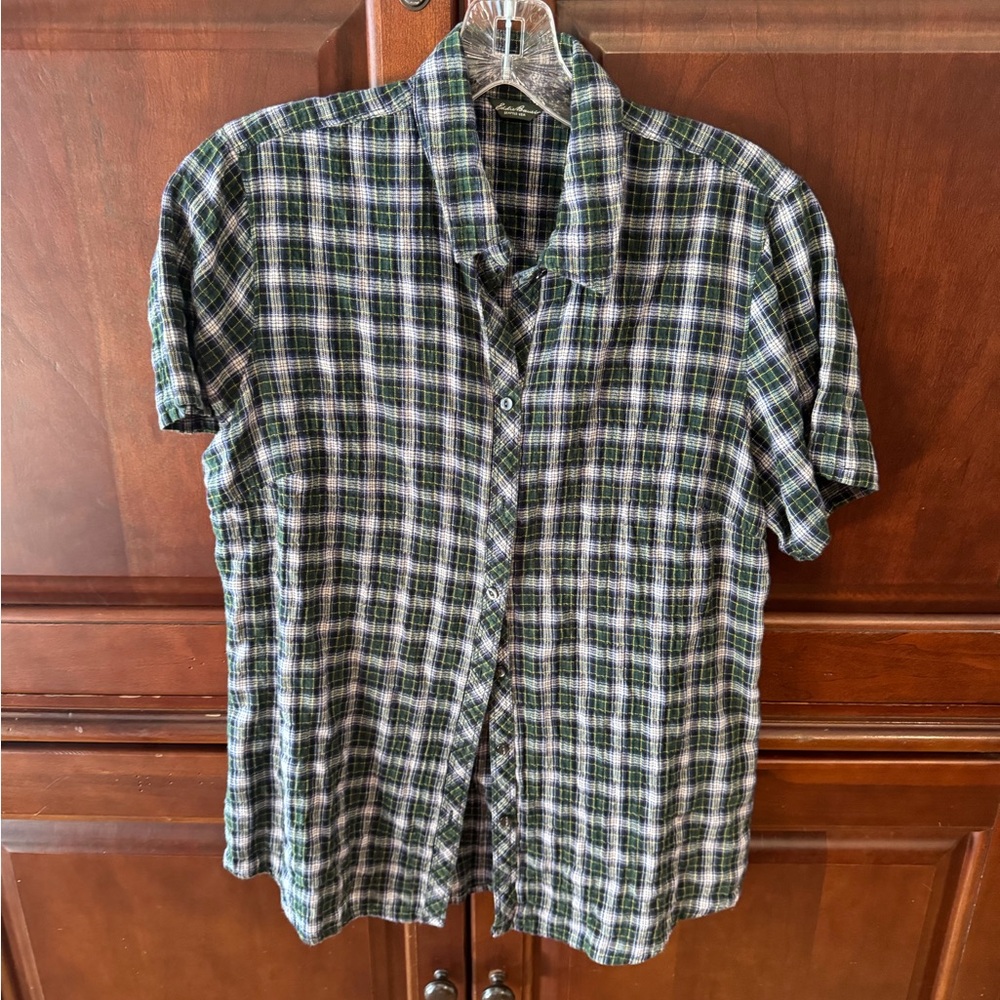 Eddie Bauer plaid cotton gauze top, size Small